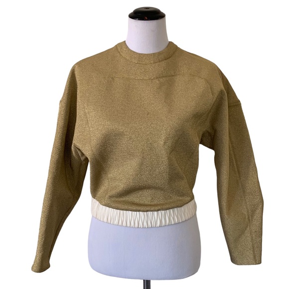 3.1 Phillip Lim Sweaters - 3.1 Phillip Lim Gold Sparkly Sweater Size Small? Cropped Pullover Crew Neck